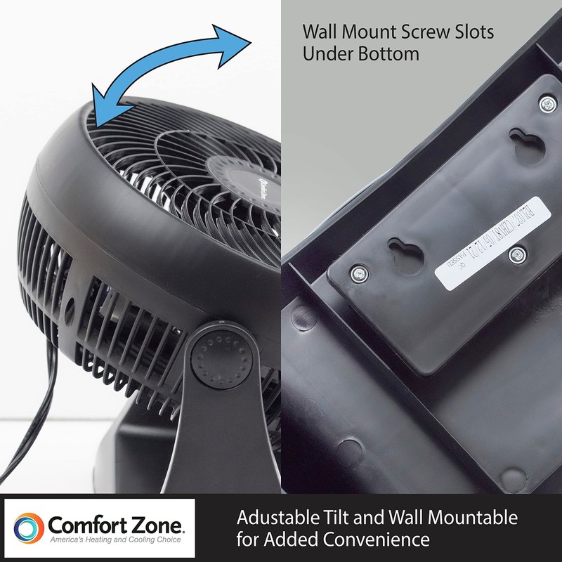 Comfort Zone CZHV8T 8” 3-Speed, Wall-Mountable Table Fan with 180-Degree