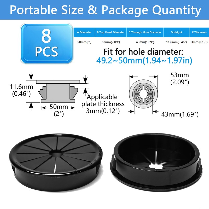 BOPOREAE 8 Pcs Cable Grommet, Snap Bushing 2" (50 mm)