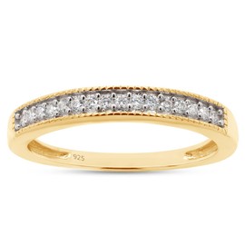 SAVEARTH DIAMONDS 1/10 ct. t.w Round Cut Lab Created Moissanite Diamond Half Eternity Stackable Band Ring For Women In 14K Yellow Gold Over Sterling Silver (VVS1 Clarity, 0.10 Cttw)-7.5