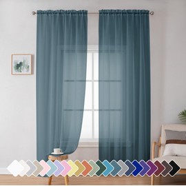 Simplebrand Dusty Blue Sheer Curtains 72 Inches Long 2 Panels for Living Room, Rod Pockets Airy Window Treatments Voile Sheer Curtains Panels Lightweight for Front Back Patio Glass Door, 42" Width