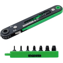 ENGINEER 7 in 1 Super Short Hex Socket Screw Extractor Set with Flat Head Ratchet Screwdriver Works with Countersunk Screws DZ-273