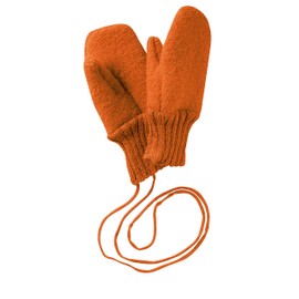 disana Walk gloves, 100% organic merino wool GOTS, IVN Best | connected with knitted cord | baby toddler child unisex | made in Germany, orange