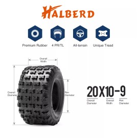 HALBERD 20X10-9 Sport Quad ATV Tire 20X10X9 UTV Rear 4PR All Terrain Replacement XC Race