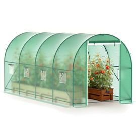 Greenhouse, 15’x7’x7’ Walk-in Greenhouse Heavy Duty Tunnel Greenhouse with 6 Ventilated Mesh Windows & Zippered Roll-up Door, Large Plant Garden Hot House Outdoor with Reinforced Frame