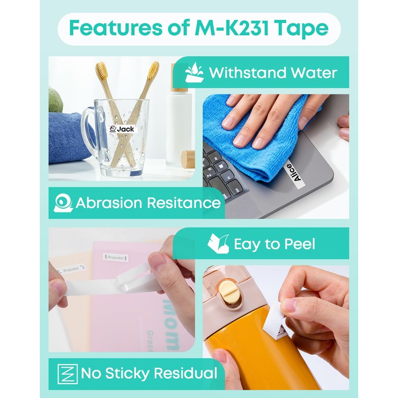 Anycolor M-K231 Label Tape 12mm 0.47'' White Compatible with Brother