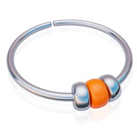 Silver Nose Ring With Tiny Orange Bead 24G - Thin Nose Piercing Hoop For Women Men - Adjustable Nose Jewelry