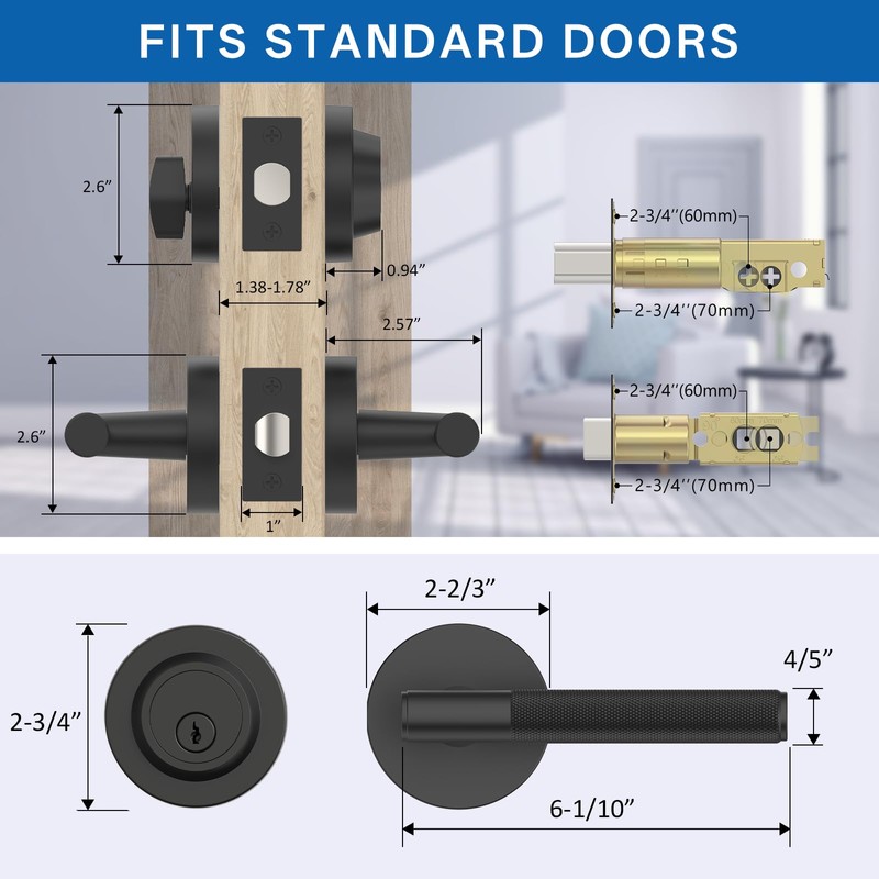Amerdeco Front Door Lock Set with Double Cylinder Deadbolt, Black