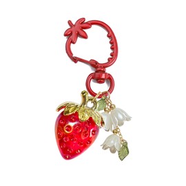 Agromusk Cute Strawberry Keychain,Bag Charms,Kawaii Flower Lily of The Valley Key chains Accessories Decor for Girls Purse Gift (Transparent red)