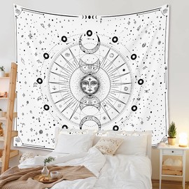 Arawat Tapestry Moon Phases Wall Towel White Tapestry Moon Wall Decoration Psychedelic Carpet Gothic Tapestry Trippy Wall Towel Wall Hanging Wall Decoration (150 x 200 cm)