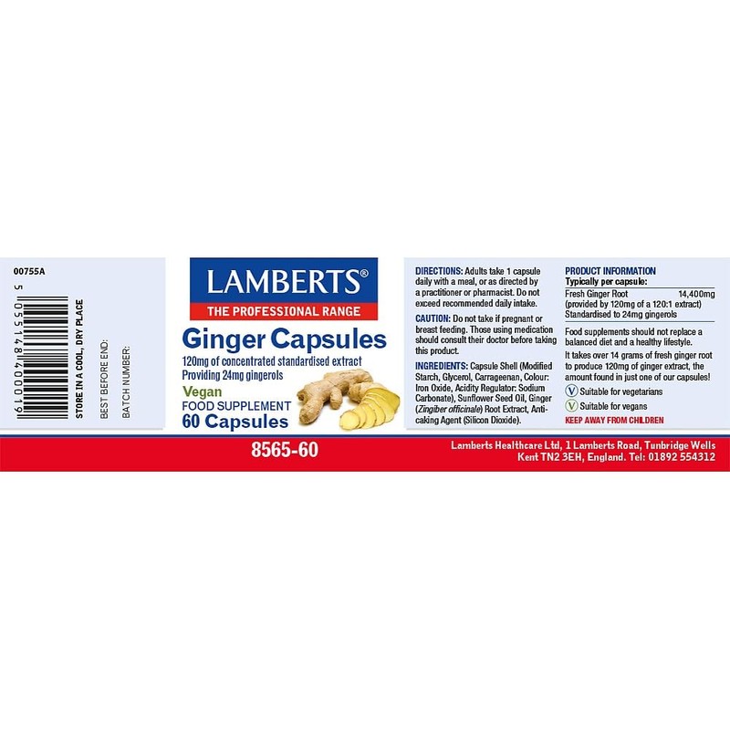 Lamberts Ginger Capsules – Equivalent to 14g Fresh Ginger –