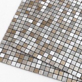 M MOFIT Kitchen Backsplash Tiles Peel and Stick,Mini Square Self Adhesive Mosaic Tiles Backsplash(Beige Champagne,5 PCS)