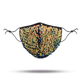 Western F.a.s.h.i.o.n Fashion Cloth Face Mask (Gold/Blue Multi Sequins)