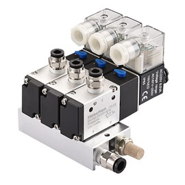 Heschen Electrical Pneumatic Triple Solenoid Valve, 3V210-08, AC220V, PT1/4, 3/2 Way, Manifold Base Muffler Quick Fittings Set