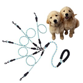 Five Dog Leash,Comfortable 5 Dog Leash with Reflective,360 Swivel No Tangle Five Dog Training Leash,for Large Medium Small Dogs (Blue, Five Leashes)