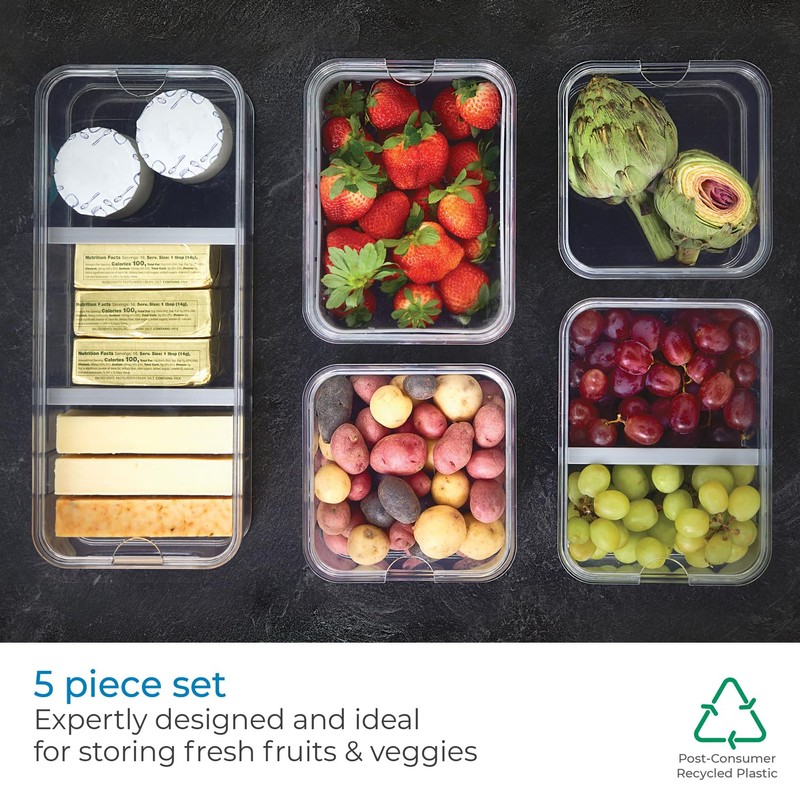 iDesign Crisp 5-Piece Recycled Plastic Refrigerator Organizer Bin Set with