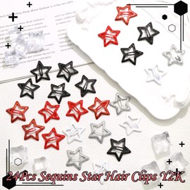 NAISKA 24Pcs Black Red Sequins Star Hair Clips Y2K Star Snap Hair Hair Barrettes for Women Cute Small Metal Clips for Hair Kawaii Metal Hair Pins Girls Barrettes for Hair 2000s Hair Accessories