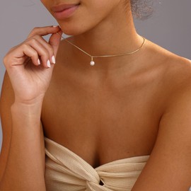 Fwlisesa Charm Gold Necklaces for Women Trendy, 14K Gold Plated Pearl Necklaces Dainty Gold Pearl Choker Necklaces for Women Cute Pearl Pendant Necklace Waterproof Gold Jewelry for Women