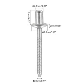 sourcing map Blind Rivets, 304 Stainless Steel Pull Rivets Core Decoration Rivets 4.8mm Diameter 8mm Grip Length Close End Silver Tone, 25pcs