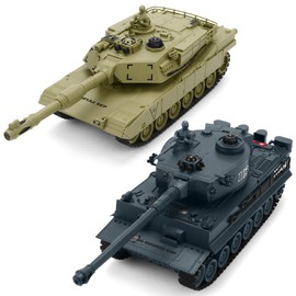 JECAURS RC Battle Tank Set 1/28 Scale Remote Control Tank with Infrared Shoot, Sounds, Lights, M1A2 Abrams & WW2 German Tiger Army Tanks Military Toy for Kids Aged 6 to 12
