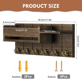 Bocguy Key Holder with Shelf, Wooden Key Holder with 6 Hooks, Decorative Key Holder Wall, Key Hanger, Key Rack for Entrance, Living Room, Hallway, Office (Wood Colour)