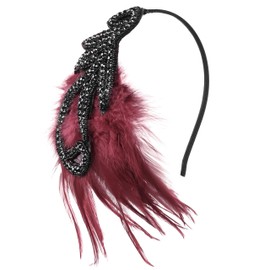 BABEYOND 1920s Flapper Headband Accessories Roaring 20s Feather Hair Band Vintage Gatsby Party Accessories (Winered)