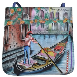 Anuschka Crossbody Purse - Genuine Leather Multi-Compartment Organizer - Hand Painted Original Artwork - Venetian Story