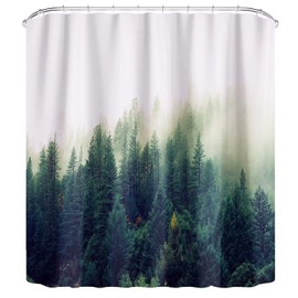 Fullfun Forest Shower Curtain with Cypress and Fog, 3D Printed Landscape Bathroom Curtain Washable Bath Curtain Polyester Fabric with 12 Hooks, 180 x180cm (71 x 71 inches)