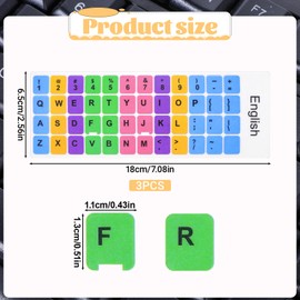 3 Pcs English Keyboard Replacement Letter Stickers, Universal Keyboard Sticker, Rainbow Lettering Stickers with Color Background and Black Lettering for Laptop Desktop, Computer