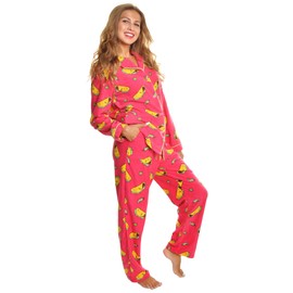 Angelina Women's Pajama Set Cozy Fleece with Notch Collar and Pockets | PJ56_S | Tacos