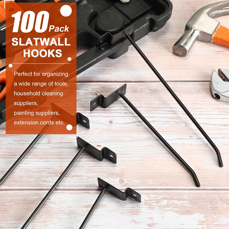 Moxweyeni 100 Pack Slatwall Hooks, 6 and 8 Inch Slatwall