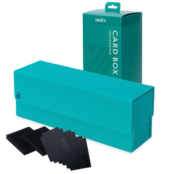 Vault X Exo-Tec Card Box 450+ Storage with Detachable Magnetic Lid, Dividers & Foam Fillers to Organize Deck Boxes, Toploaders, TCG/CCG & Sports Cards (Teal)