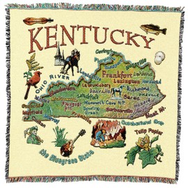 State of Kentucky - Lap Square Blanket Throw Woven from Cotton - Made in The USA (54x54)