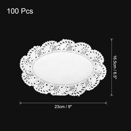 sourcing map 100 Pcs White Lace Paper Doilies 6.5 x 9 Inch Oval Paper Doilies Tableware Disposable Paper Decorative Paper Placemats for Wedding, Birthday, Cakes, Desserts, Tableware Food
