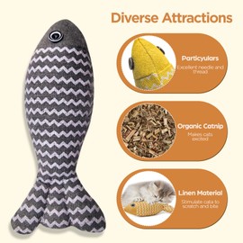 Indoor Cat Toys for Catnip Fish: 3 Packs Simulation Fish Shape Soft Linen Exercise Kicker Toys, Chew Bite Supplies for Cat Toys Self Play