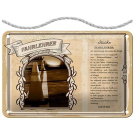 Blechschild mit Kordel 30 x 20 cm Beruf: Fahrlehrer Nerven aus Stahl - Blechemma