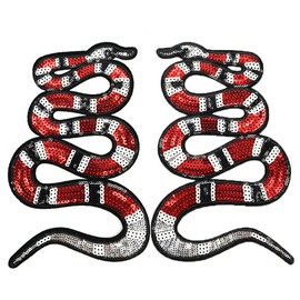 Locomo Large Sequin Coral Snake Back Patch Sew Iron On Large Applique Red Kingsnake Metal Grunge Aesthetic Reptile Gothic Jacket Decoration Cobra