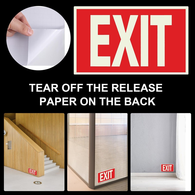 Glow In The Dark Exit Sign Stickers, Photoluminescent Exit Sign