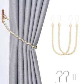 Lollanda 2Pcs Rope Curtain Tiebacks, Drape Tie Backs for Curtain, Beige Curtain Tie Simple, Curtain Rope Holder Buckle for Curtain (Beige-2Pcs)