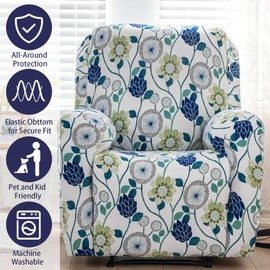 Iauddy Recliner Slipcover-Stretch Soft Slip Reclining Chair Slipcovers 4 -Pieces Furniture Protector for Recliner with Pocket Fitted Sofa Couch Cover Lazy Boy Chair Cover