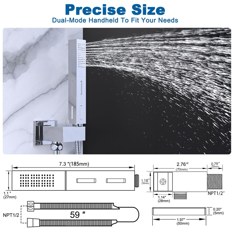 2 Settings Handheld Sprayer High-Pressure Shower Head with 59inch Flexible