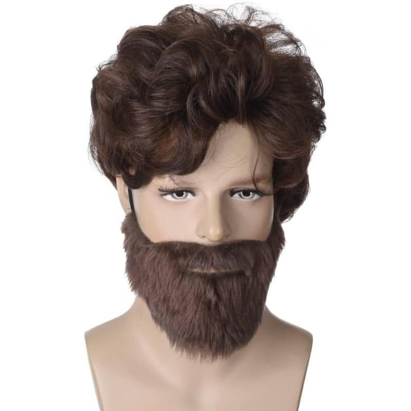 Peluca de Halloween con tupé marrón rizado y peludo para
