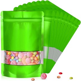 5.9"x8.6" 120pcs Mylar Bags for Food Storage,Smell Proof Bags with Matte Window Resealable Food Storage Bags for Small Business, Stand-up Foil Pouch Packaging Treat Snack Bags for Self Sealing（Green）