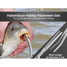 Hobby clamp set, screw clamp set, loosening pliers, hook release pliers, straight and curved, 22 cm, with inner teeth made of stainless steel, fishing workshop supplies