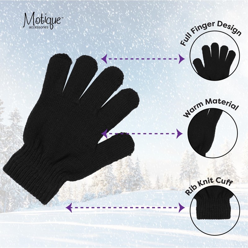Motique Accessories Black Kids Gloves Magic Knit Gloves for Girls/Boys