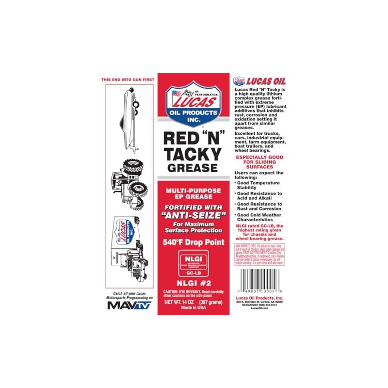 Lucas Oil 10005 Red N Tacky Grease - 14 Ounce