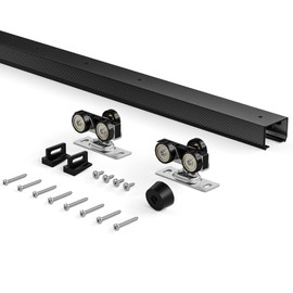 EaseLife 5FT/60in Sliding Pocket Door Hardware Kit Black, Commercial Grade,Aluminum Box Rail Kit, Slide Smoothly Quietly, Easy Install, No Door (60" Track Kit for 23"~30" Wide Single Door)