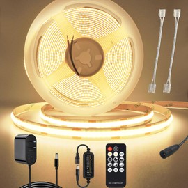 Hosyl Dimmable Warm White Cob Led Strip Light Kit with RF Remote & UL 12V Power Supply 3000K CRI93+ No Dark Spots Tape Lights for Cabinet, Bedroom, DIY Craft, Wall Accent Lighting