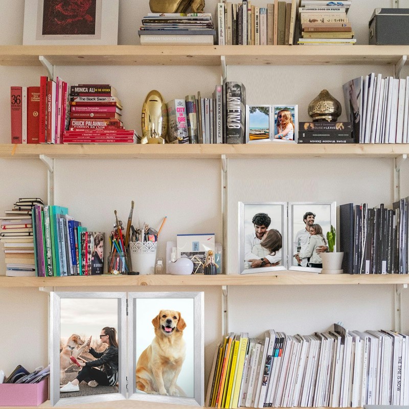 THCASITO 8x10 Double Picture Frame Vertical Wooden Hinged Photo Frame