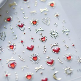 Valentine’s Day 5D Embossed Nail Art Stickers Red Charms Heart Nail Decals Gold Glitter Star Moon Nail Design Stickers Bow Nail Stickers Romantic Valentines Nail Art Decals for Women Acrylic Manicure
