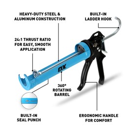 Ox Heavy Duty Steel 10 oz Caulk Gun with 24:1 Thrust Ratio and Rotating Barrel – Adhesive & Sealant Gun with Seal Puncture Rod OX-T046201